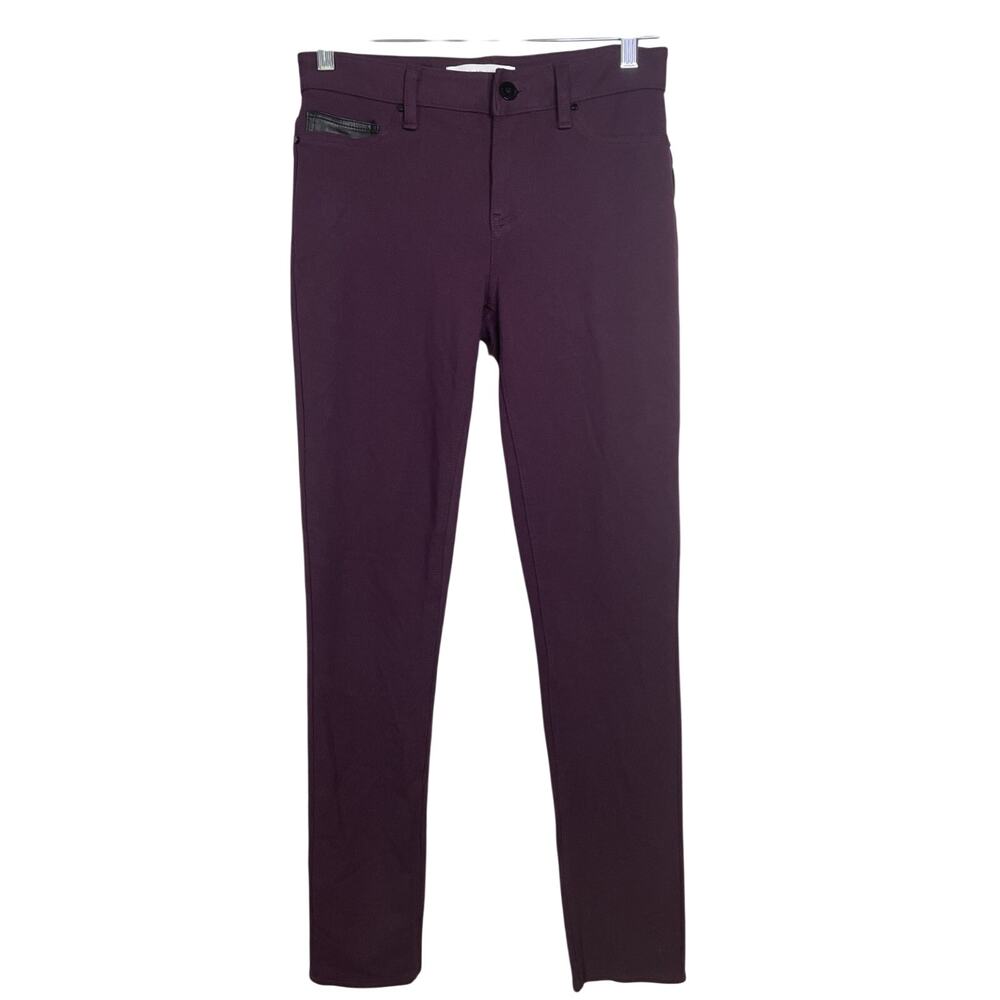 Calvin Klein Womens Dark Plum Skinny Pants Size 4 - Black Pleather Coin Pocket